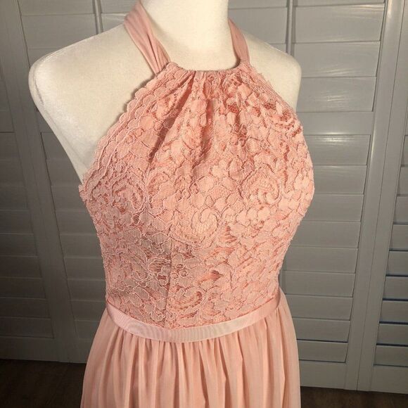Peach Cocktail Dress 4 Pink Lace Chiffon Bridesmaid Dance Halter Homecoming Prom - Picture 5 of 10